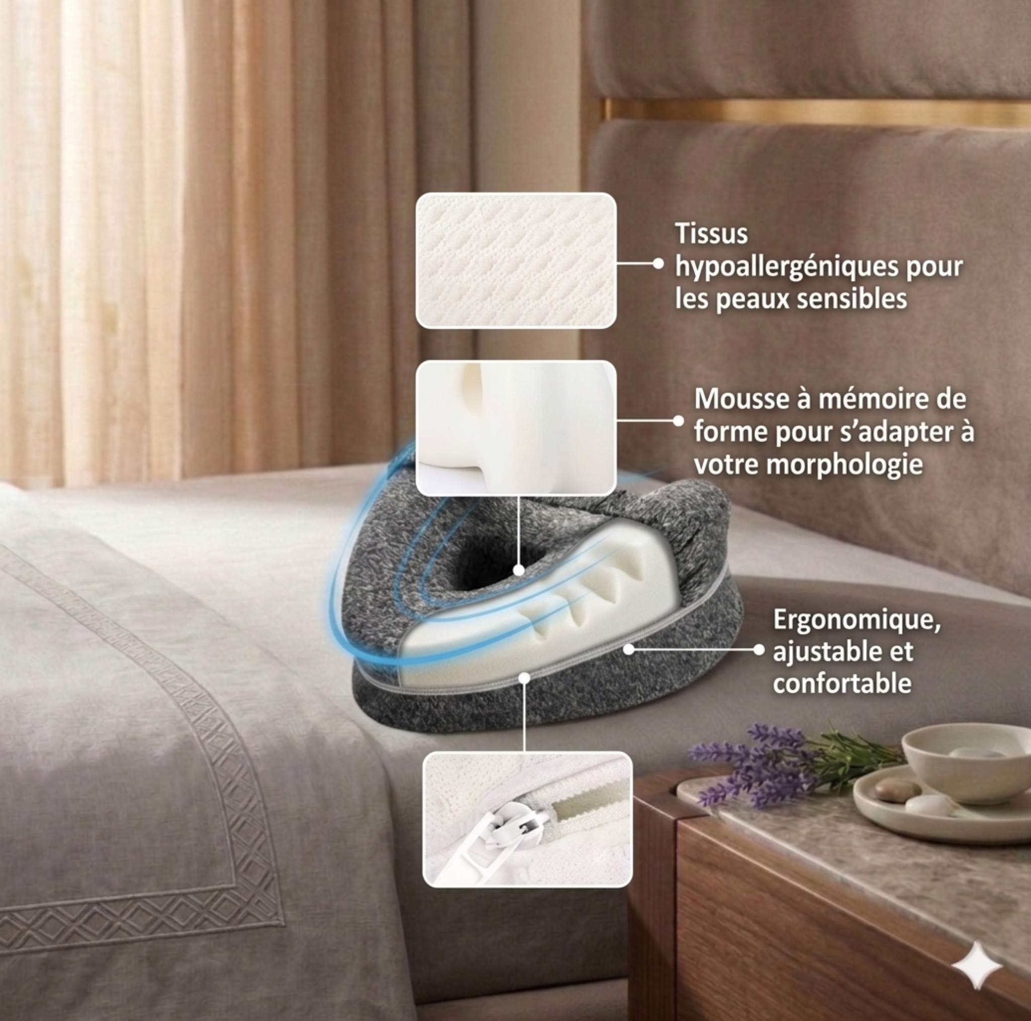 Détails techniques de l’oreiller Oria